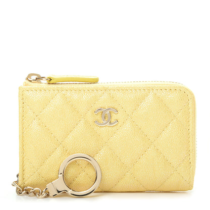 Chanel Iridescent Caviar Quilted Key Holder Case Yellow 1 of 7