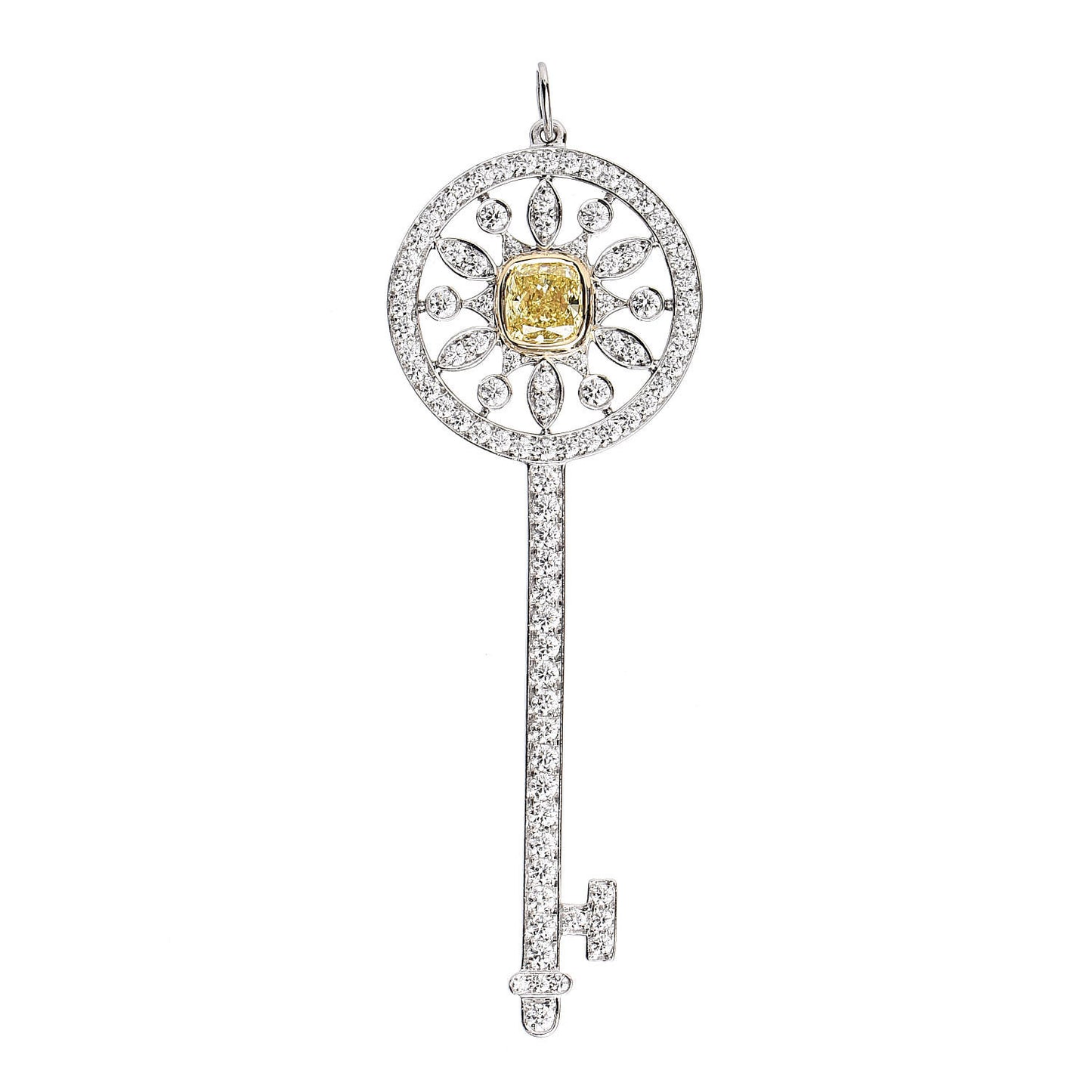 Platinum 18K Yellow Gold Fancy Yellow Diamond Star Key Pendant