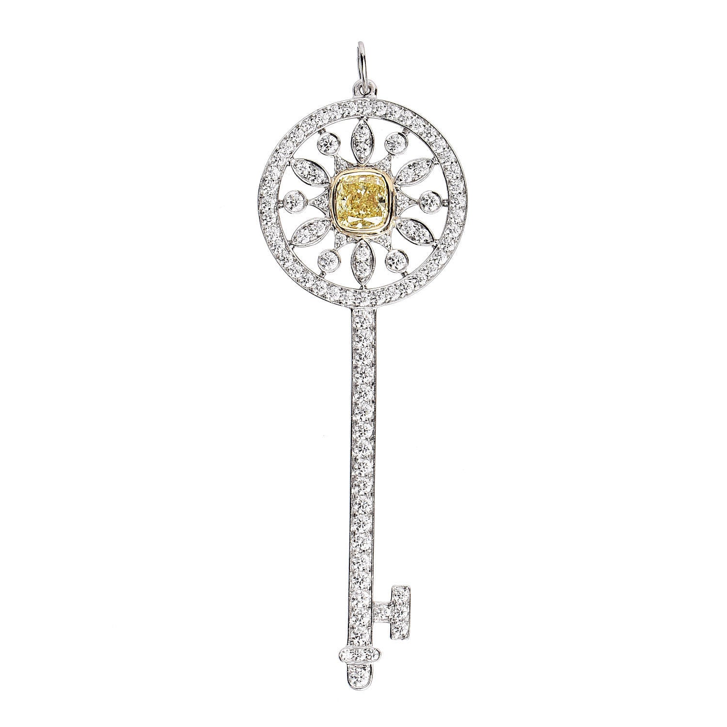 Tiffany Platinum 18K Yellow Gold Fancy Yellow Diamond Star Key Pendant 1 of 4