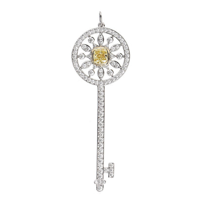 Tiffany Platinum 18K Yellow Gold Fancy Yellow Diamond Star Key Pendant 1 of 4