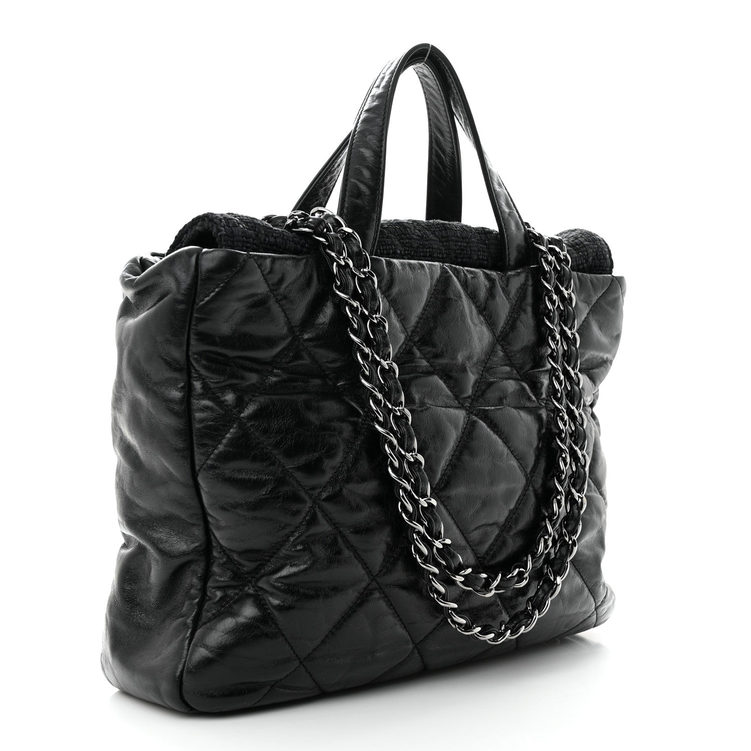 Chanel Glazed Calfskin Quilted Tweed Portobello Tote Black 3 of 12