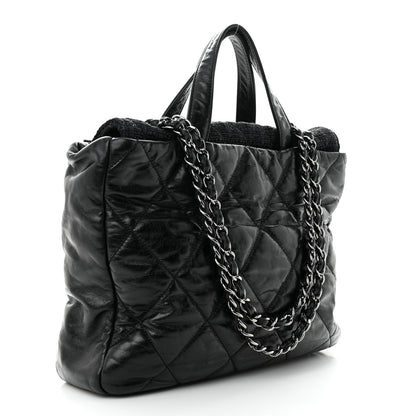 Chanel Glazed Calfskin Quilted Tweed Portobello Tote Black 3 of 12
