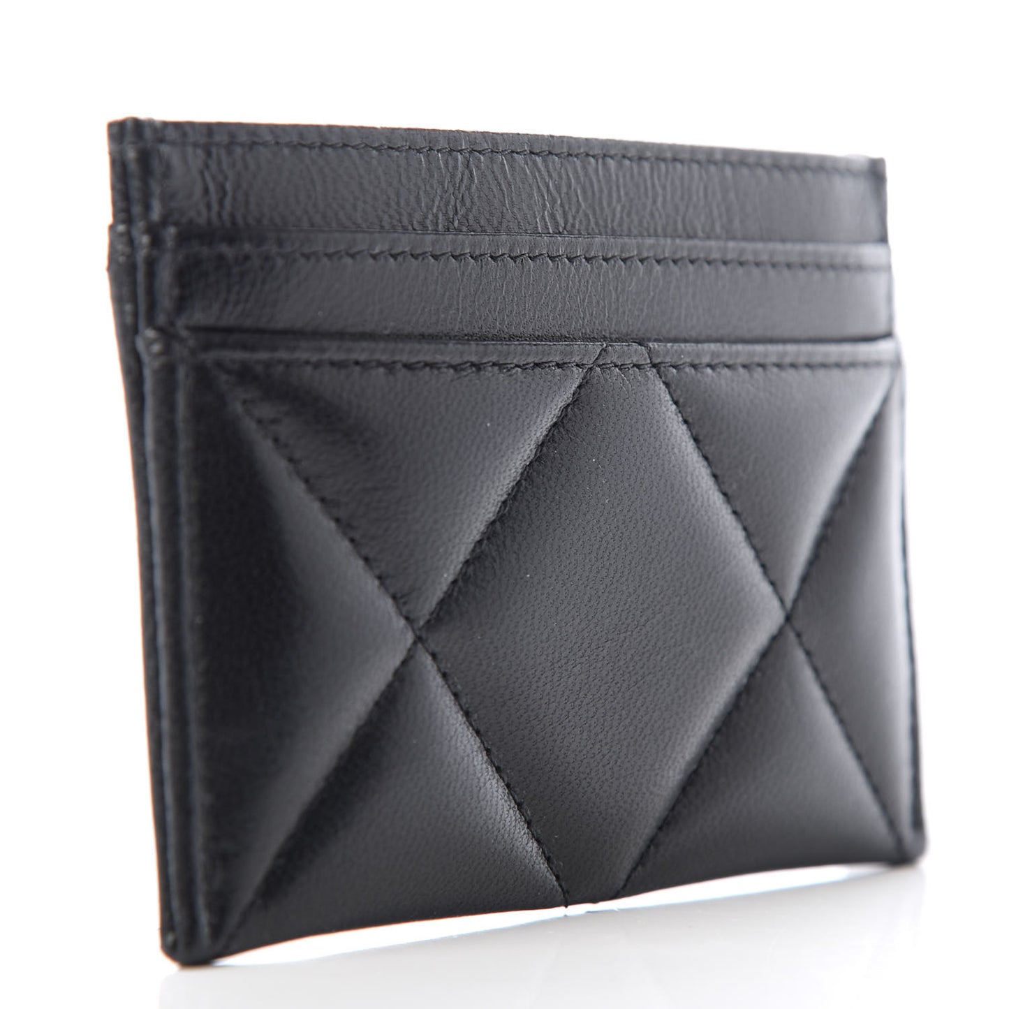Shiny Goatskin Quilted Chanel 19 Card Holder Black