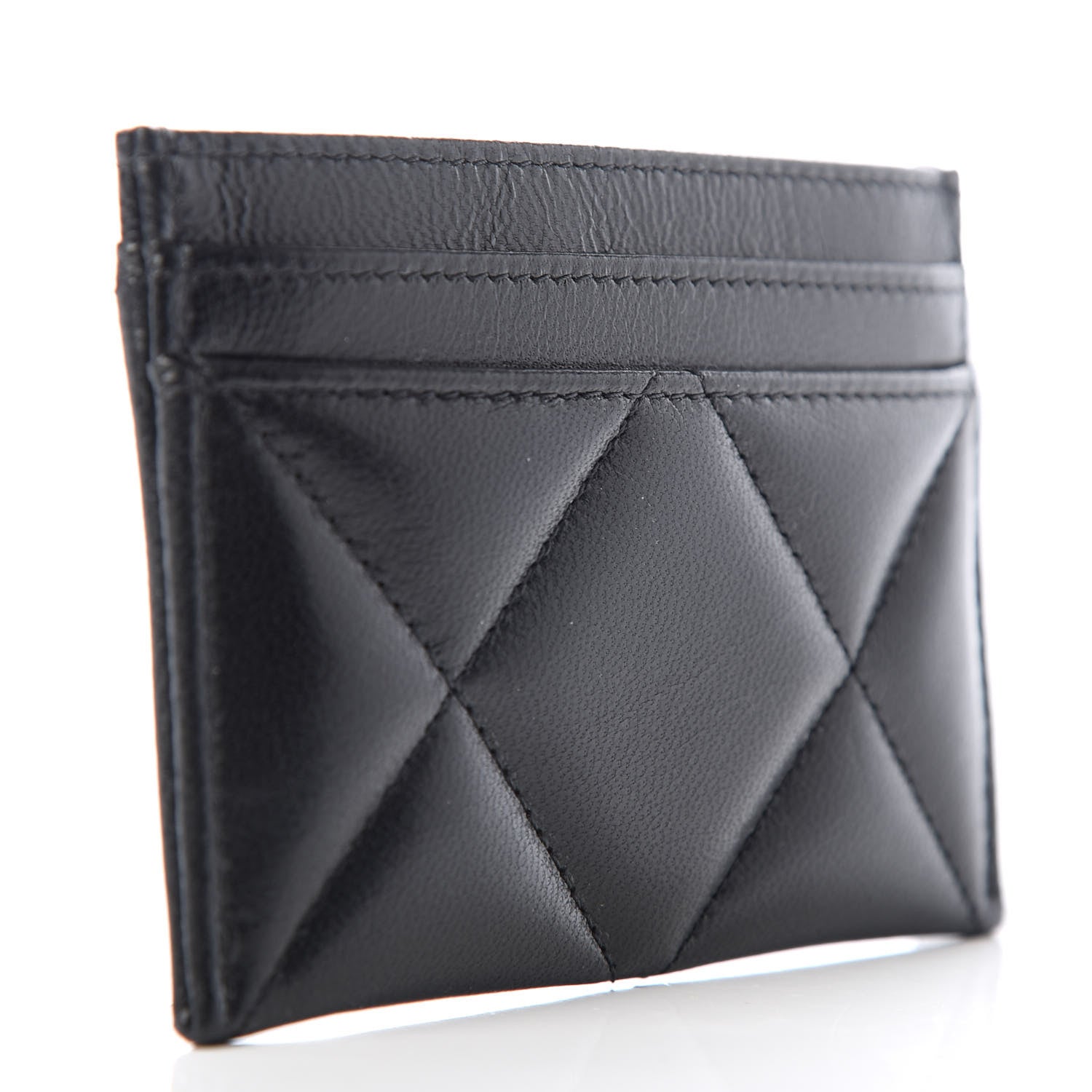 Chanel Shiny Goatskin Quilted Chanel 19 Card Holder Black 3 of 9