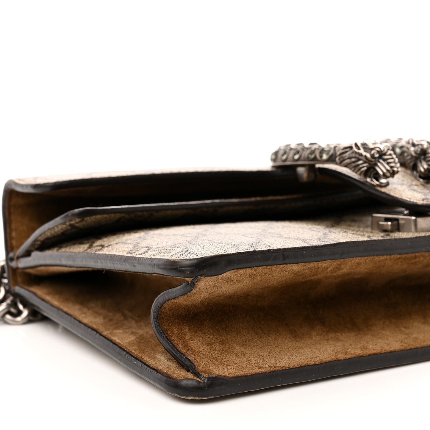 GG Supreme Monogram Suede Crystal Small Dionysus Shoulder Bag Beige Ebony Taupe