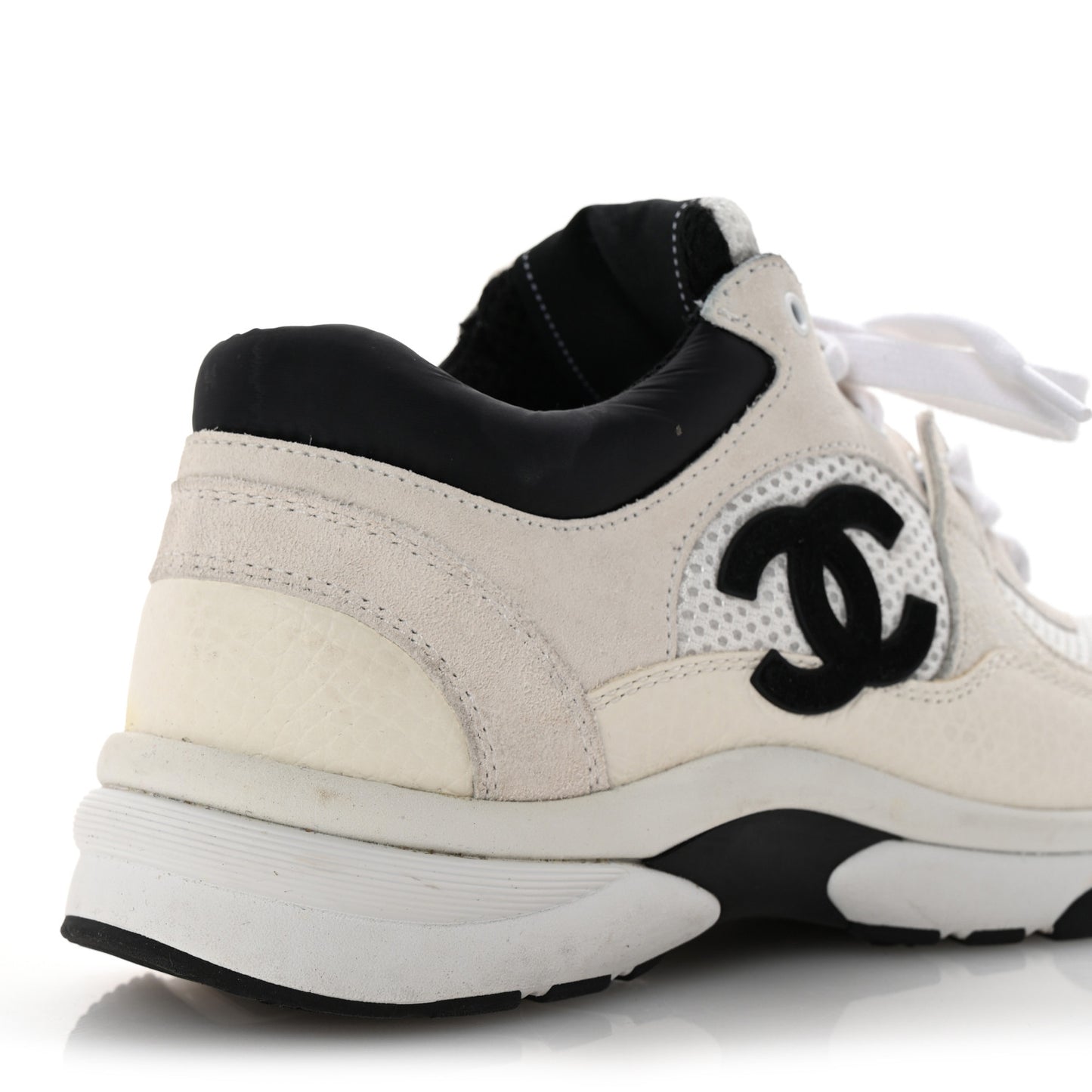 Mesh Suede Calfskin Grained Calfskin Womens CC Sneakers 35.5 White Black