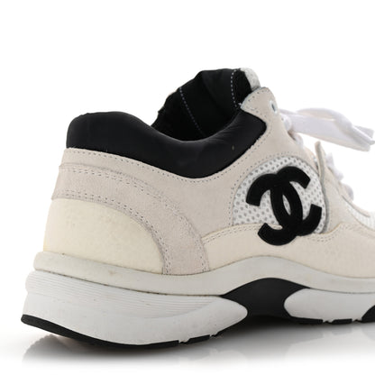 Chanel Mesh Suede Calfskin Grained Calfskin Womens CC Sneakers 35.5 White Black 13 of 17