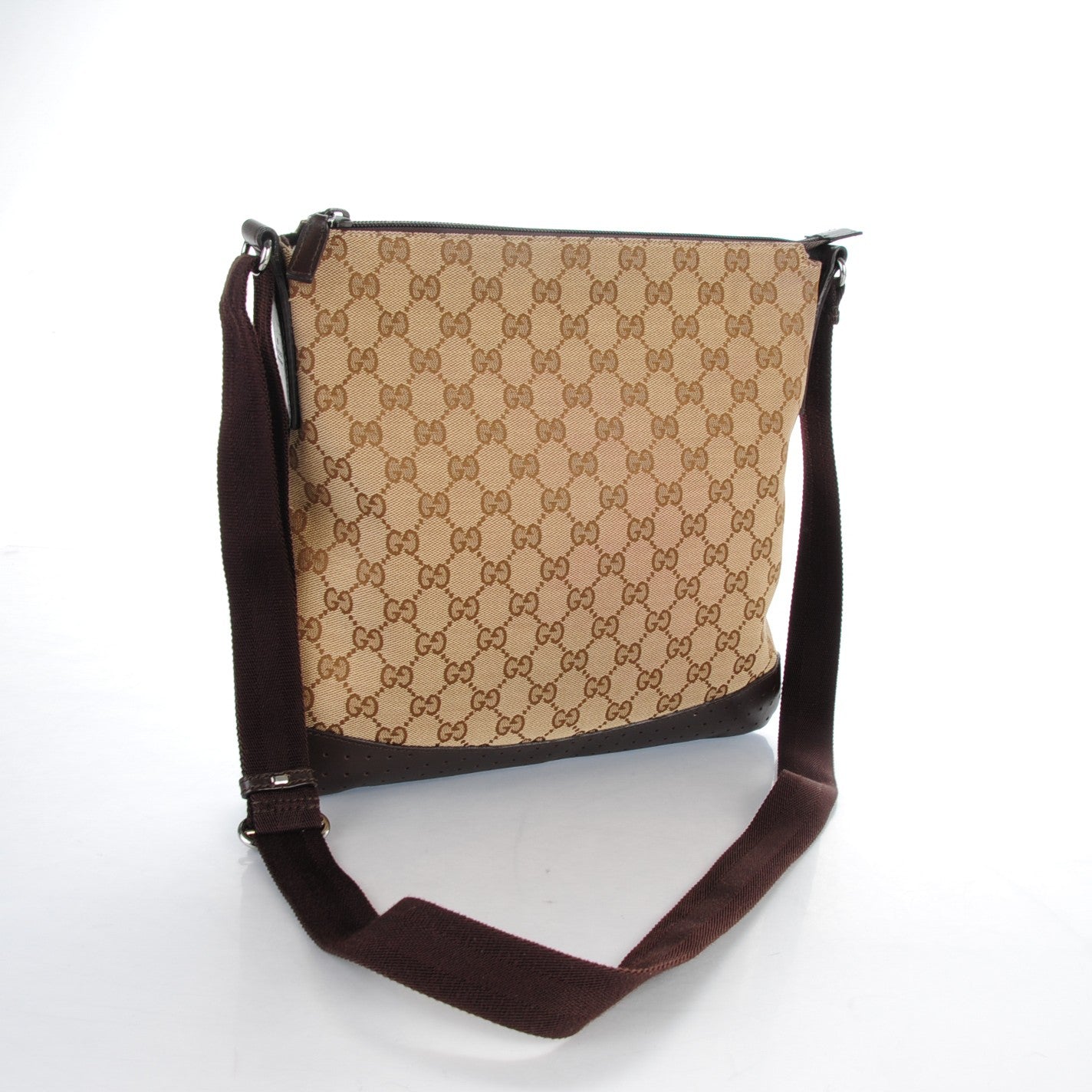 Monogram Calfskin Perforated Medium Flat Messenger Bag Dark Brown