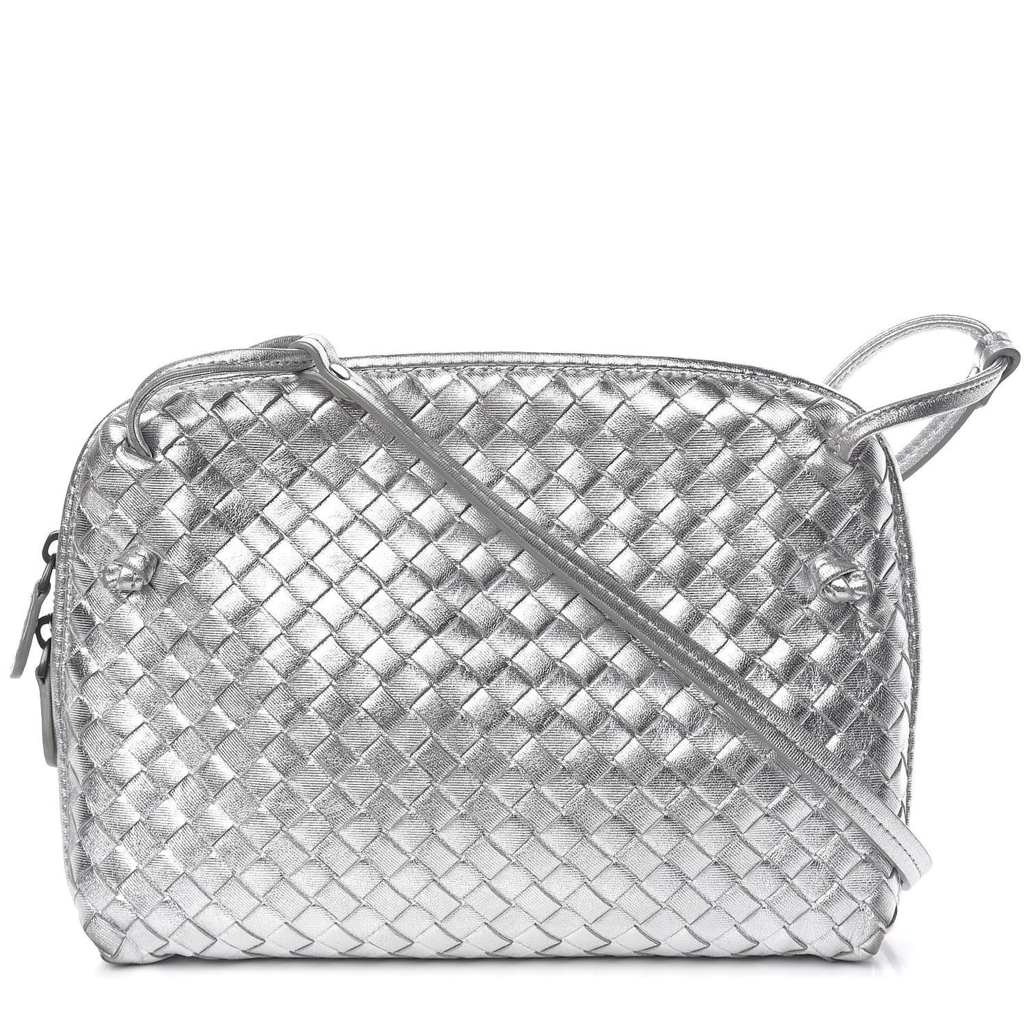 Metallic Grosgrain Intrecciato Nodini Crossbody Messenger Silver