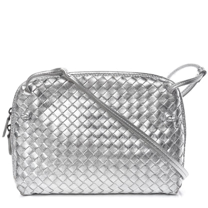 Bottega Veneta Metallic Grosgrain Intrecciato Nodini Crossbody Messenger Silver 1 of 15