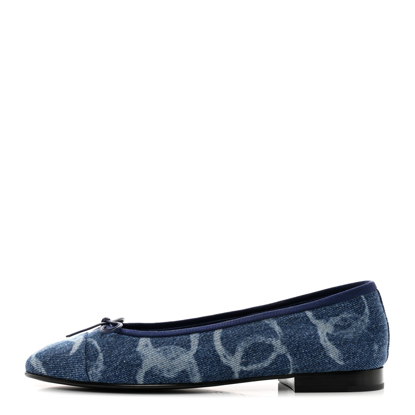 Denim Printed CC Cap Toe Ballerina Flats 38 Light Blue White