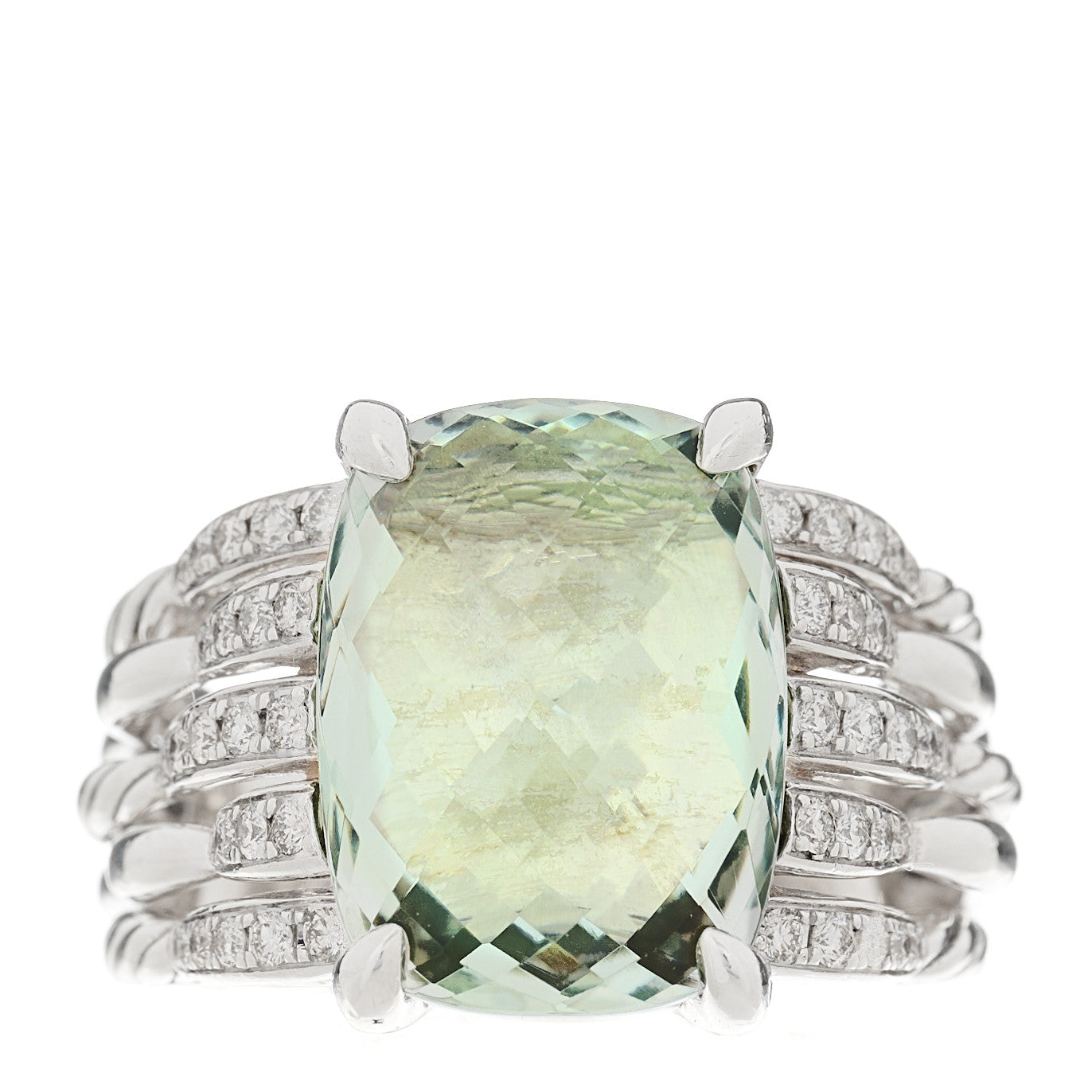 David Yurman Sterling Silver Diamond Prasiolite 16mm Tides Statement Ring 57 8 1 of 5