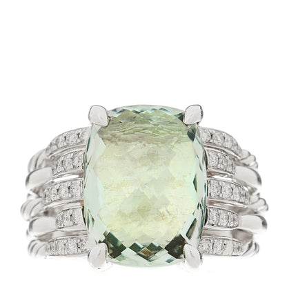 David Yurman Sterling Silver Diamond Prasiolite 16mm Tides Statement Ring 57 8 1 of 5
