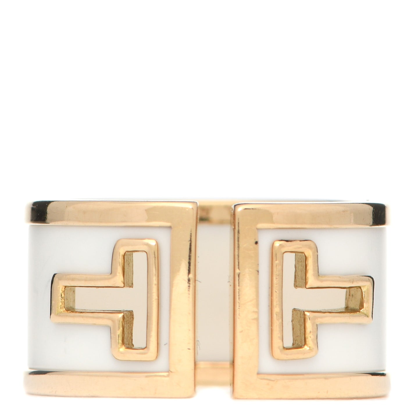 18K Yellow Gold White Ceramic T Cutout Ring 52 6