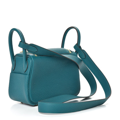 Hermes Taurillon Clemence Mini Lindy 20 Vert Bosphore 2 of 10