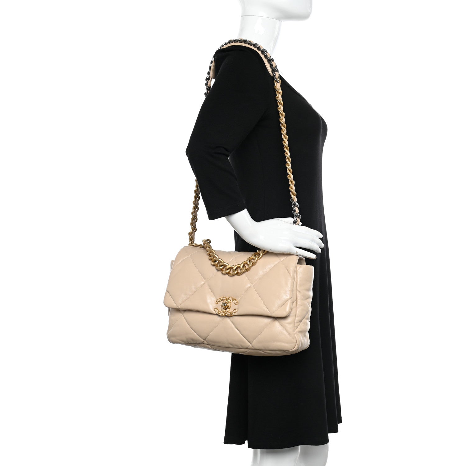 Chanel Lambskin Quilted Large Chanel 19 Flap Beige 2 of 10