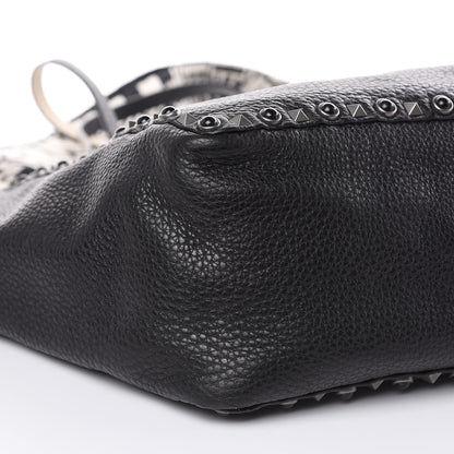 Valentino Garavani Stampa Alce Calfskin Medium Guitar Strap Rockstud Rolling Reversible Tote Black Ivory 9 of 14