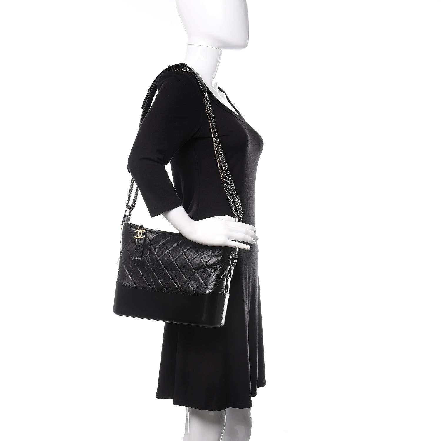 Chanel Aged Calfskin Quilted Medium Gabrielle Hobo Black 2 of 11