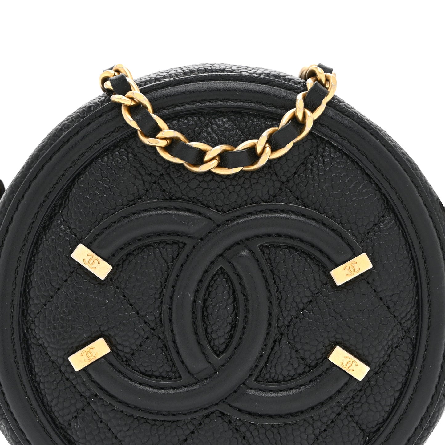 Caviar Quilted Round Filigree Crossbody Black