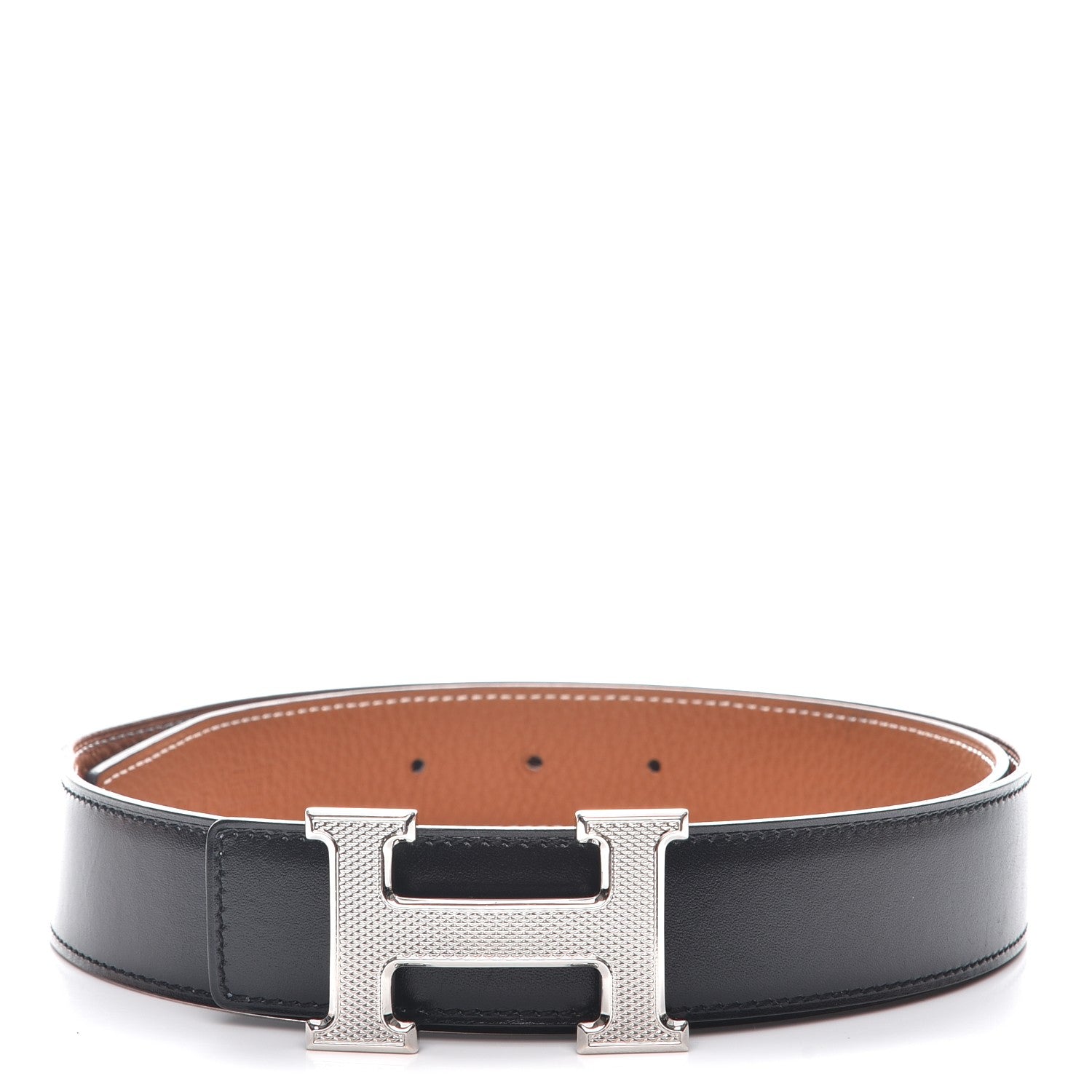Hermes Box Togo 32mm Guilloche H Belt 85 Black Gold 1 of 9