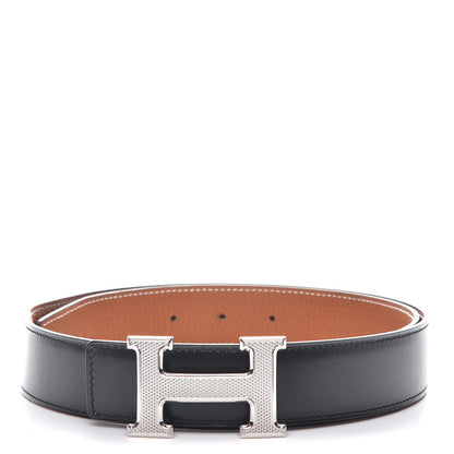 Hermes Box Togo 32mm Guilloche H Belt 85 Black Gold 1 of 9