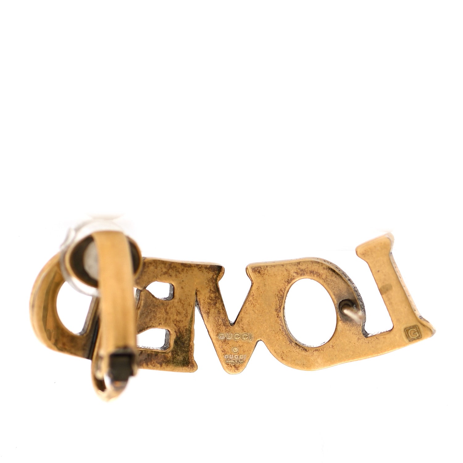 Gucci Metal Pearl Loved Ear Cuff Earring Aged Gold 3 of 4