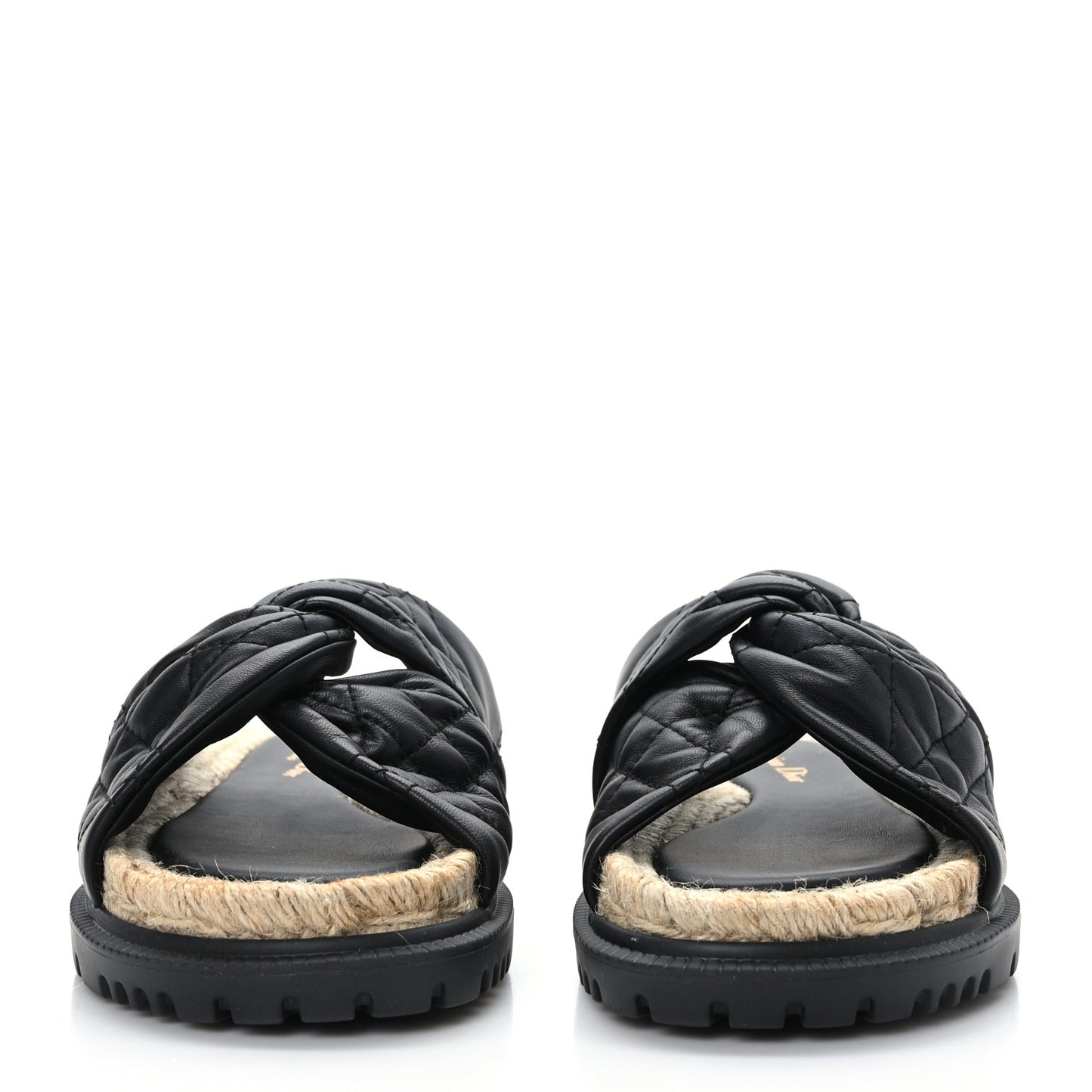 Calfskin Cannage Dtwist Espadrille Platform Sandals 38.5 Black