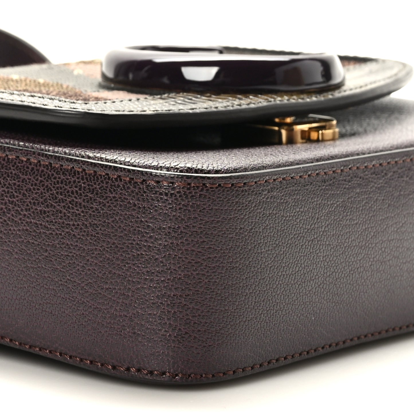 Shiny Calfskin Sequin Mini C Double Carry Brown Multicolor