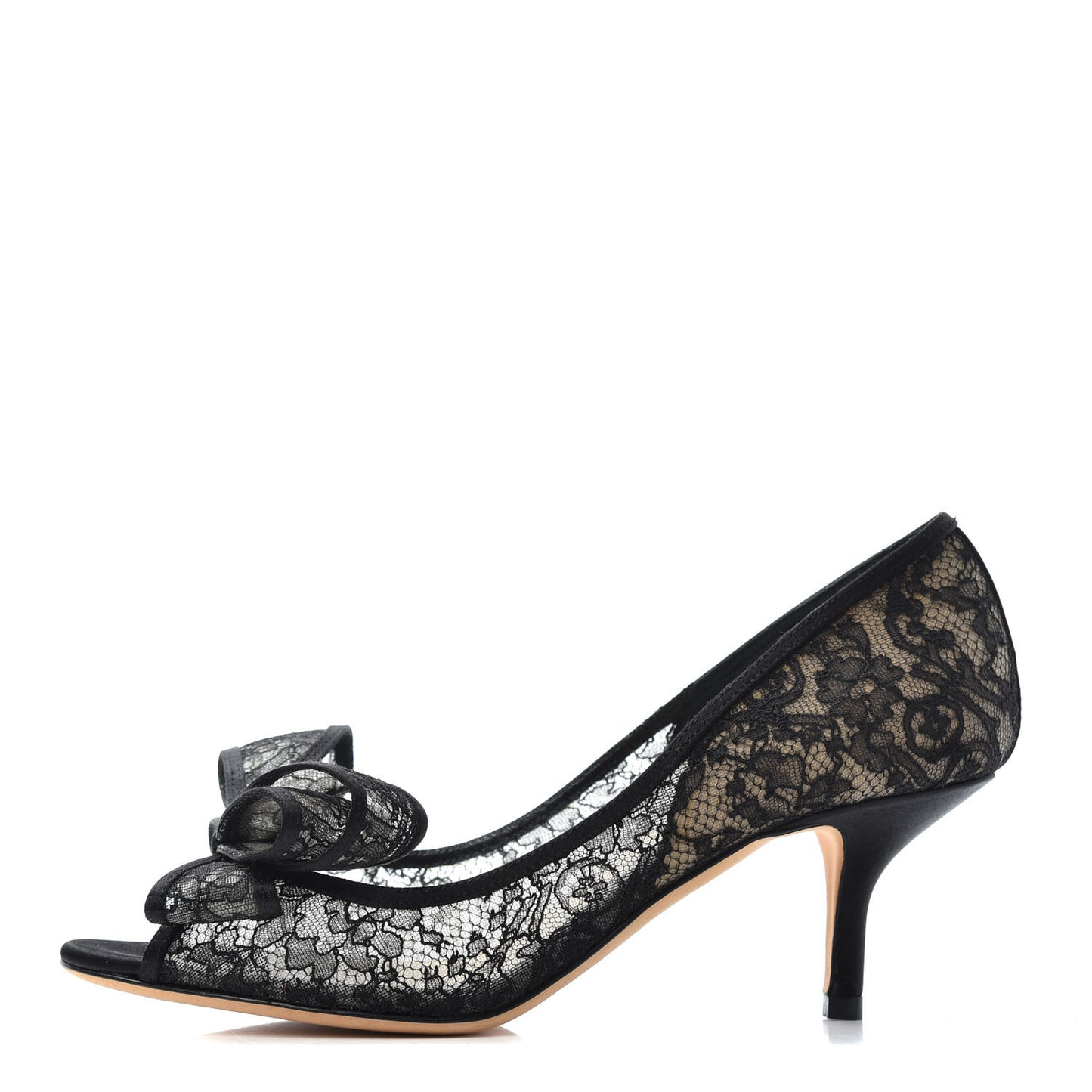 Satin Lace Couture Bow Peep Toe Low Heel Pumps 37 Black