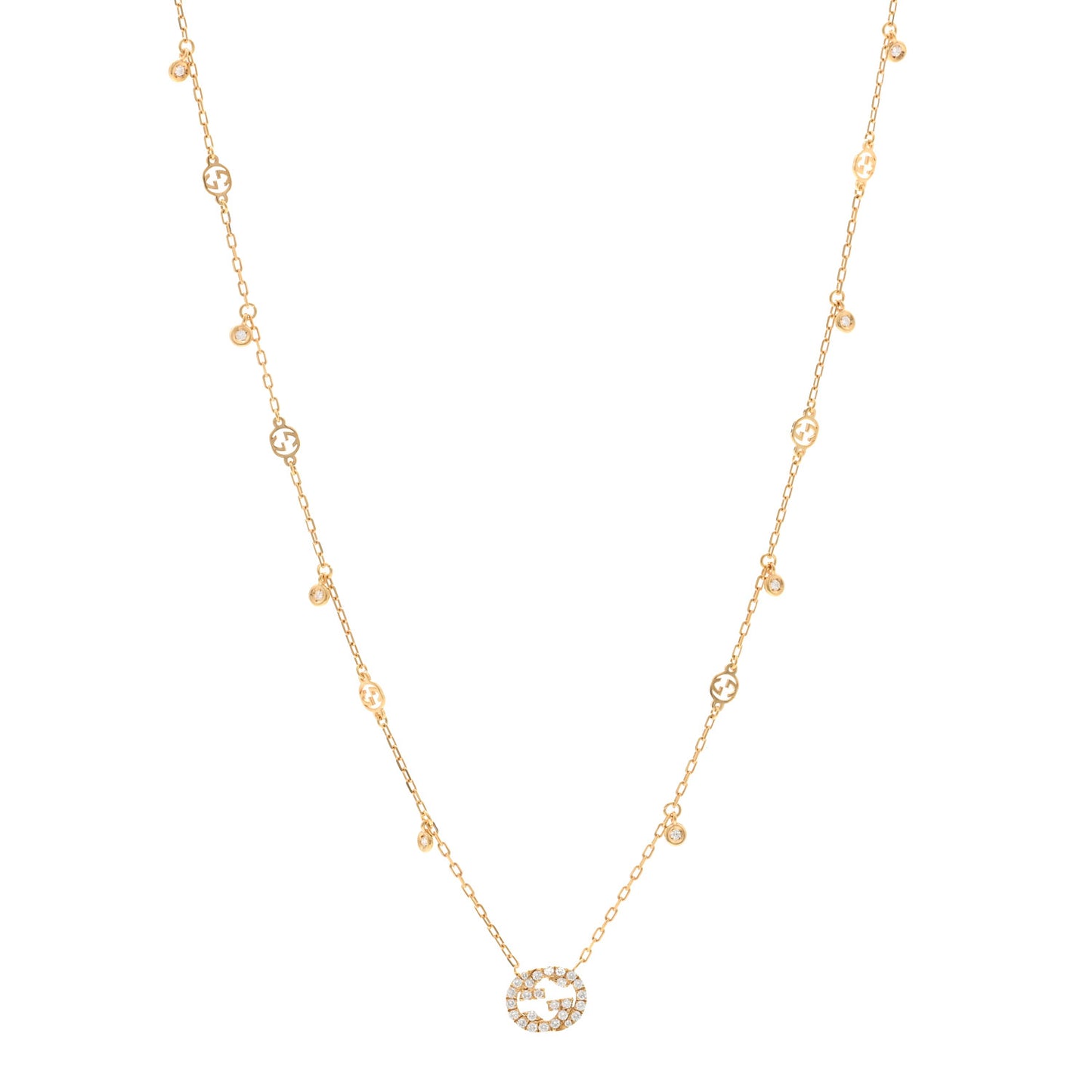 18K Yellow Gold Diamond Interlocking G Pendant Necklace