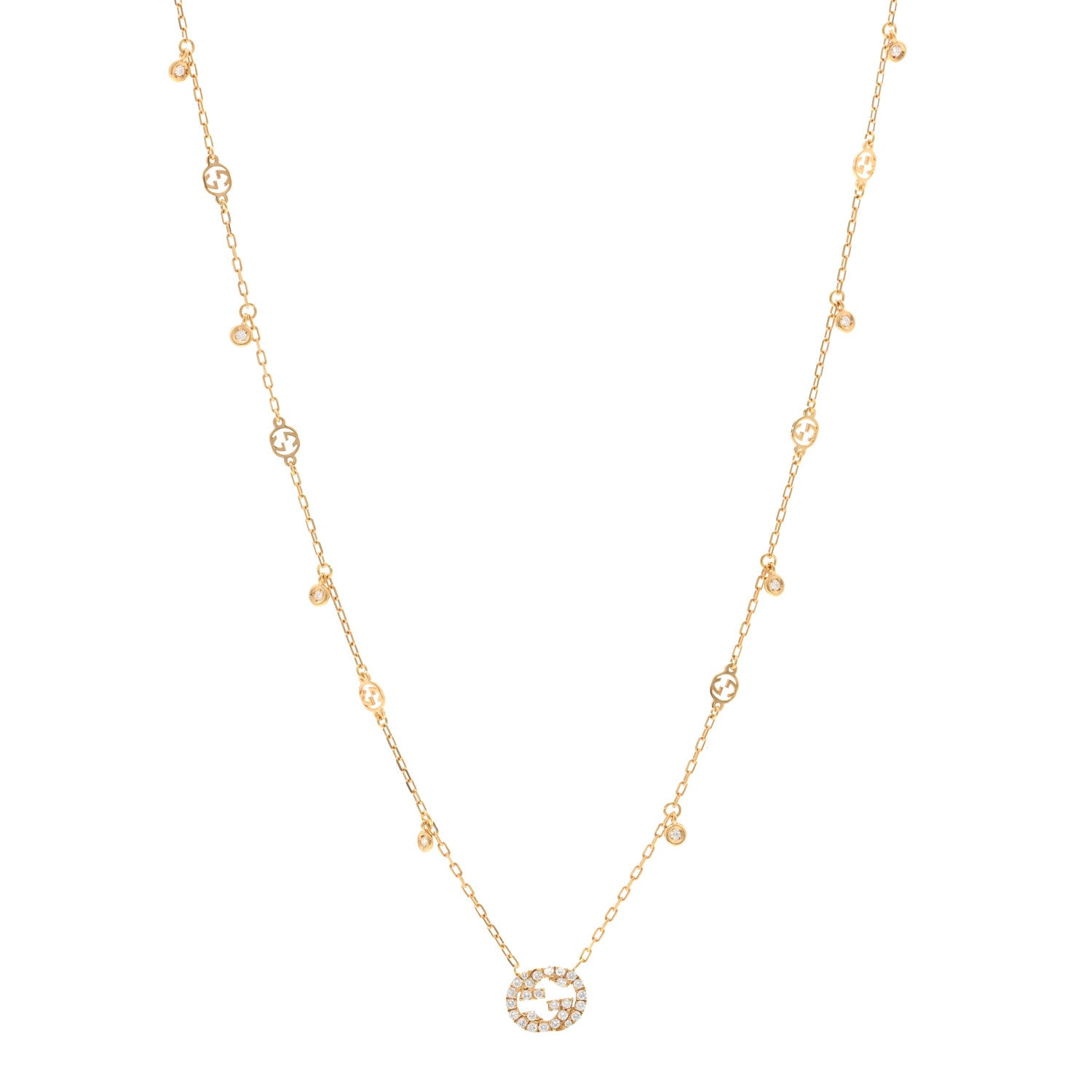 Gucci 18K Yellow Gold Diamond Interlocking G Pendant Necklace 1 of 4