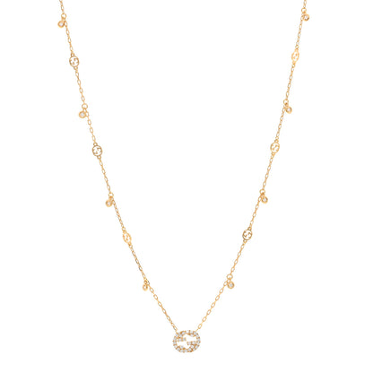Gucci 18K Yellow Gold Diamond Interlocking G Pendant Necklace 1 of 4