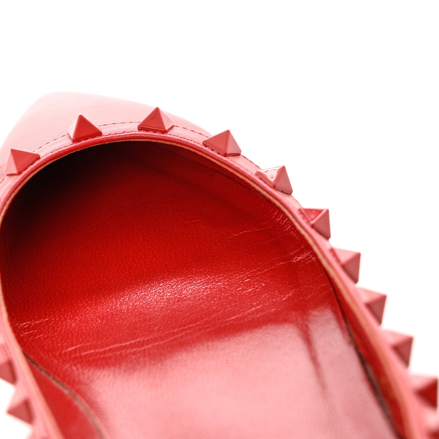 Calfskin Lacquered Monochrome Rockstud Ballerina Flats 37 Rosso Valentino