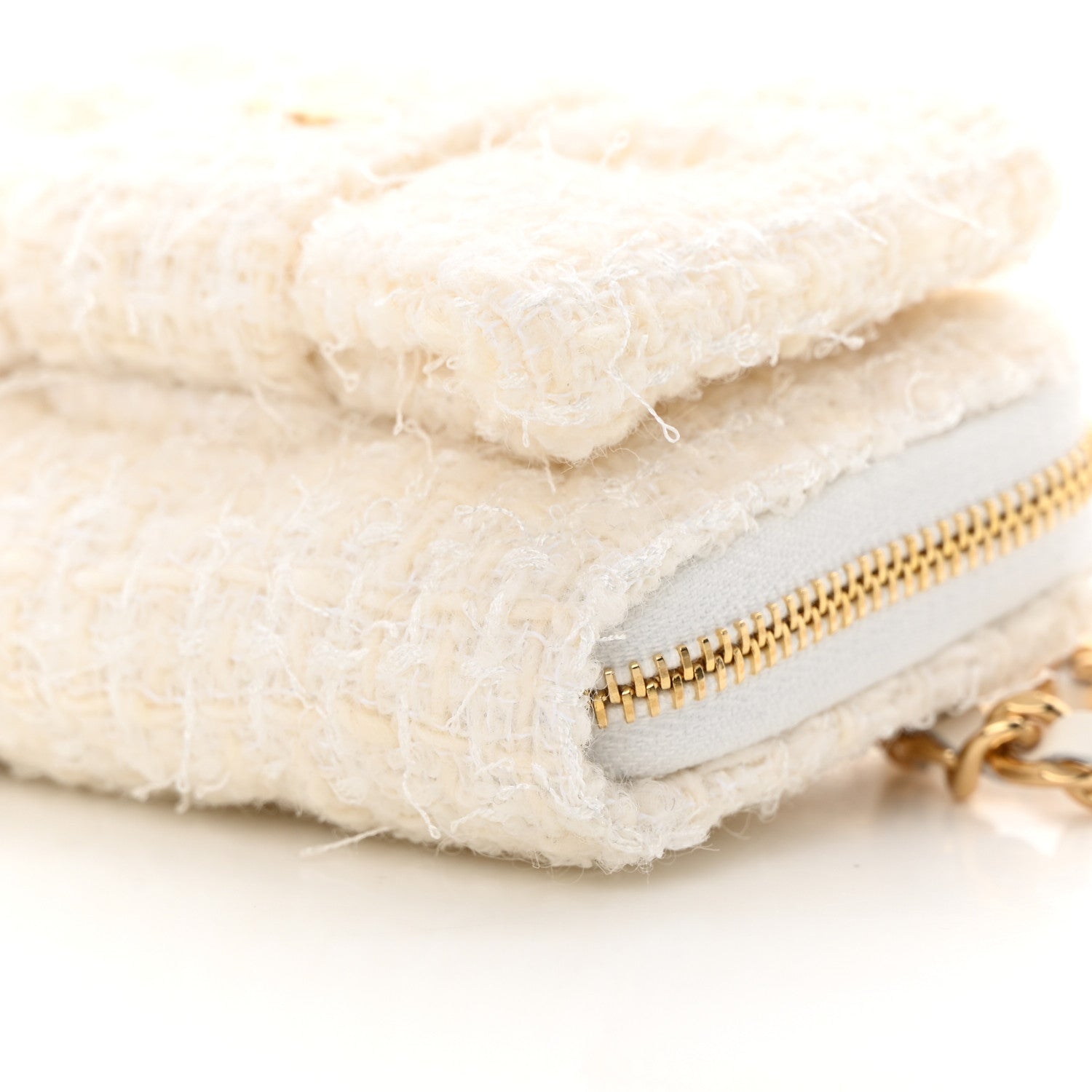 Chanel Tweed Quilted Bow Flap Card Holder On Chain White 10 of 12
