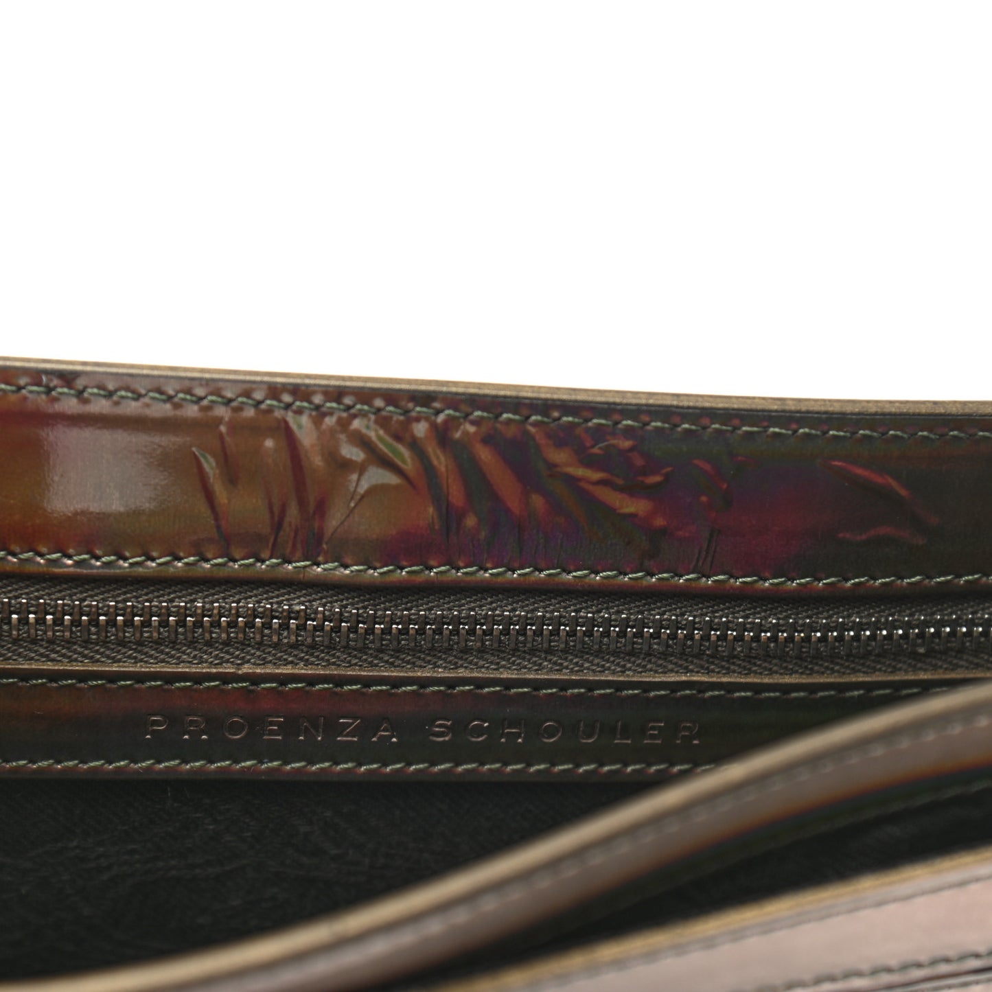 Metallic Patent PS11 Wristlet Clutch Brown
