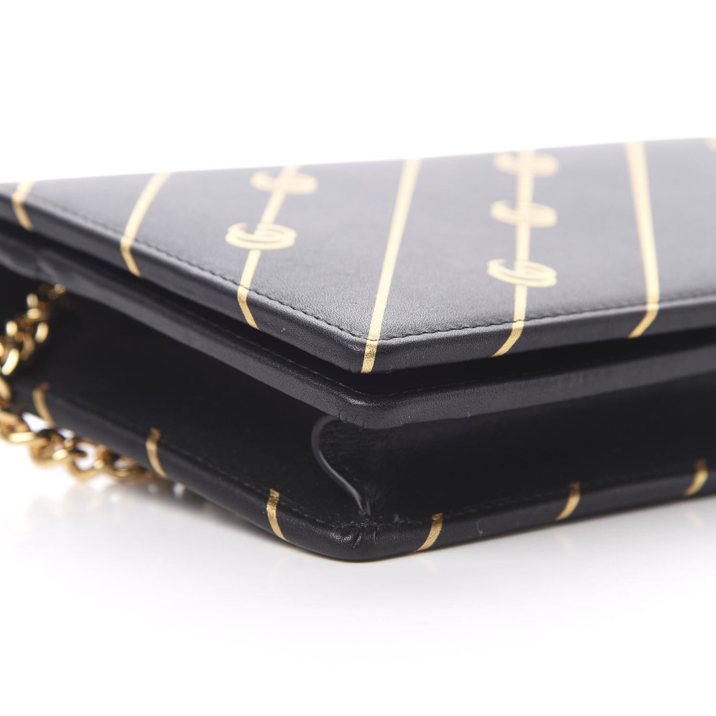 Calfskin Diagonal GG Mini Chain Wallet Black Gold