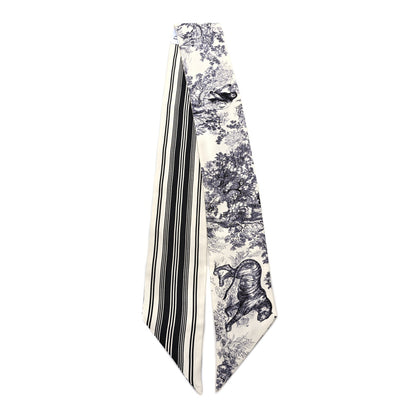 Christian Dior Silk Toile De Jouy Mitzah Scarf Black 2 of 3