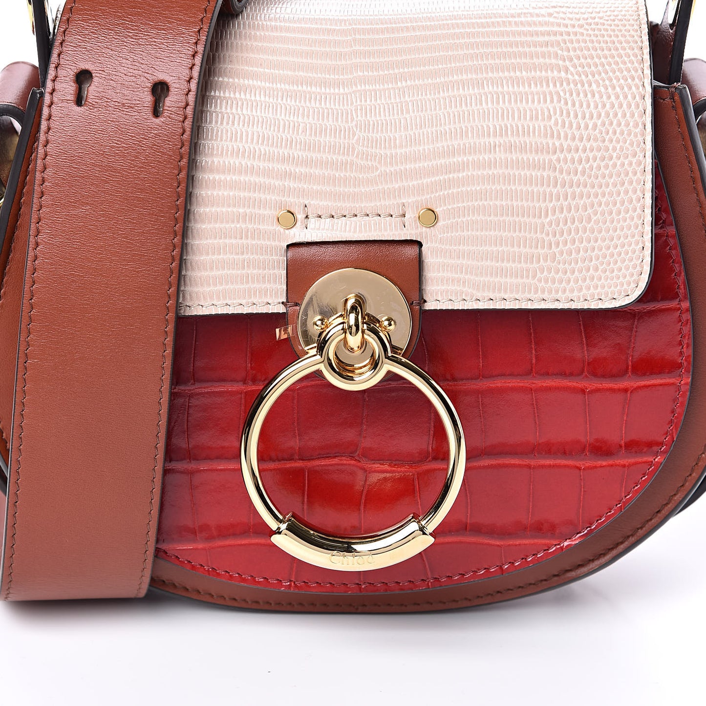 Calfskin Crocodile Embossed Small Tess Bag Pink Red