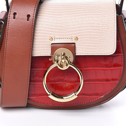 Chloe Calfskin Crocodile Embossed Small Tess Bag Pink Red 9 of 9