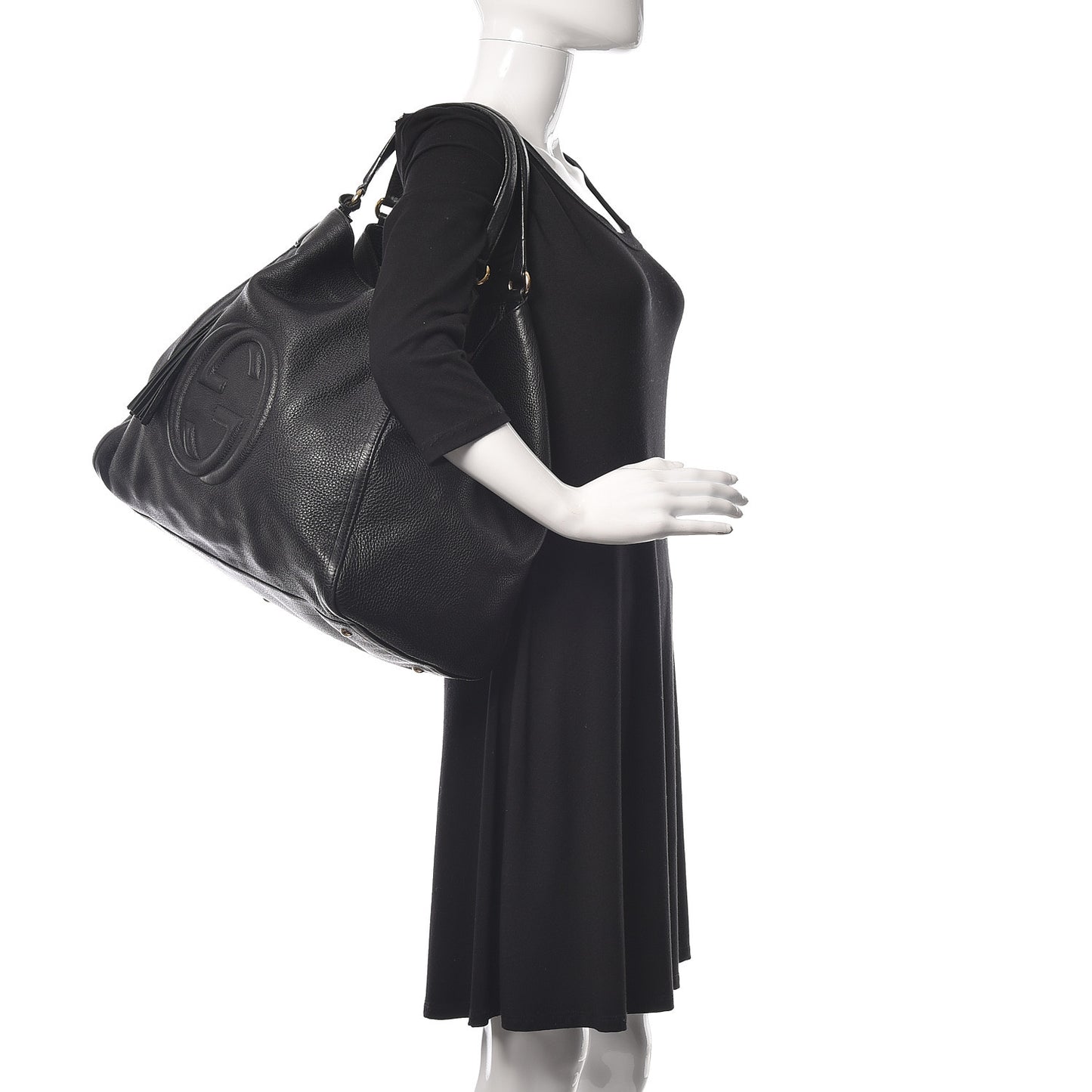 Pebbled Calfskin Large Soho Shoulder Bag Black