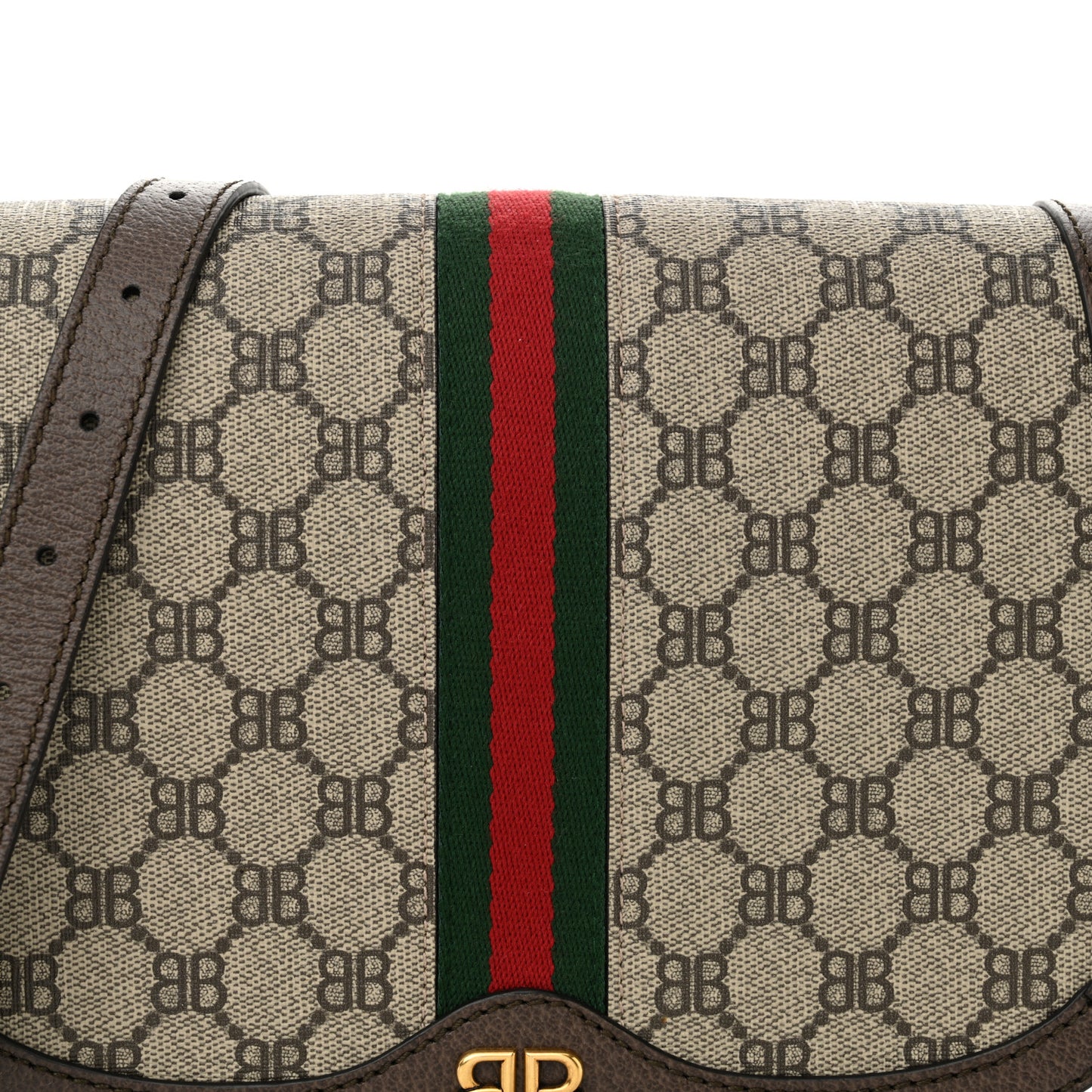 X BALENCIAGA BB Supreme Monogram Web Small Ophidia Shoulder Bag Beige New Acero