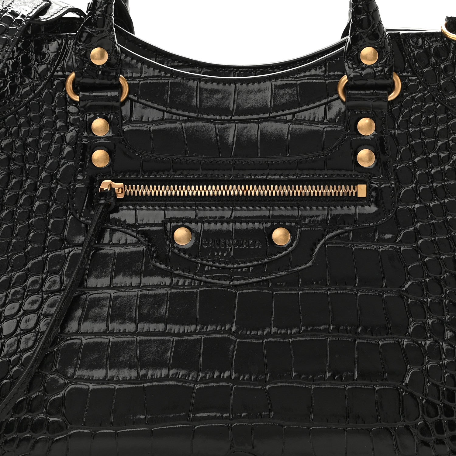 Balenciaga Shiny Supple Calfskin Crocodile Embossed Brass Hardware Neo Classic City Black 6 of 8