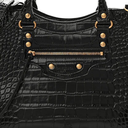 Balenciaga Shiny Supple Calfskin Crocodile Embossed Brass Hardware Neo Classic City Black 6 of 8