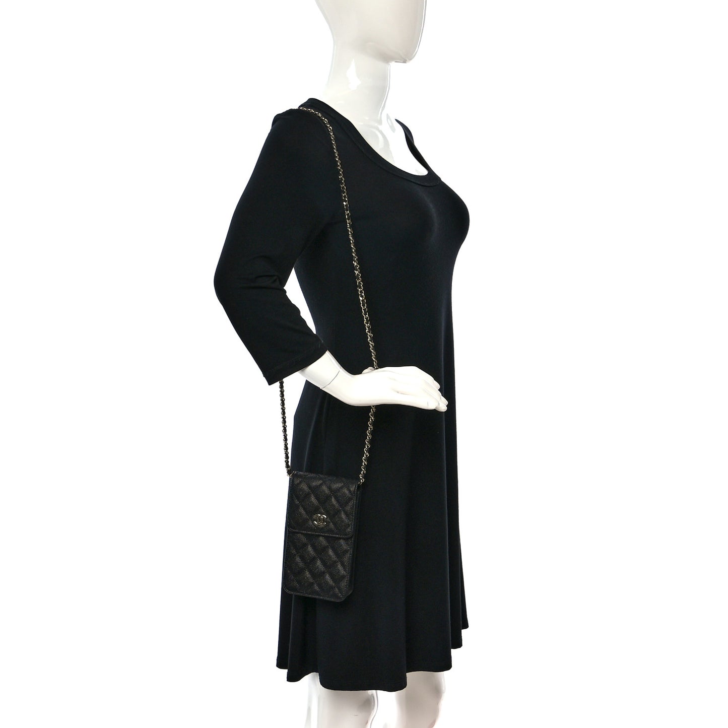 Caviar Quilted Bow Phone Holder Black