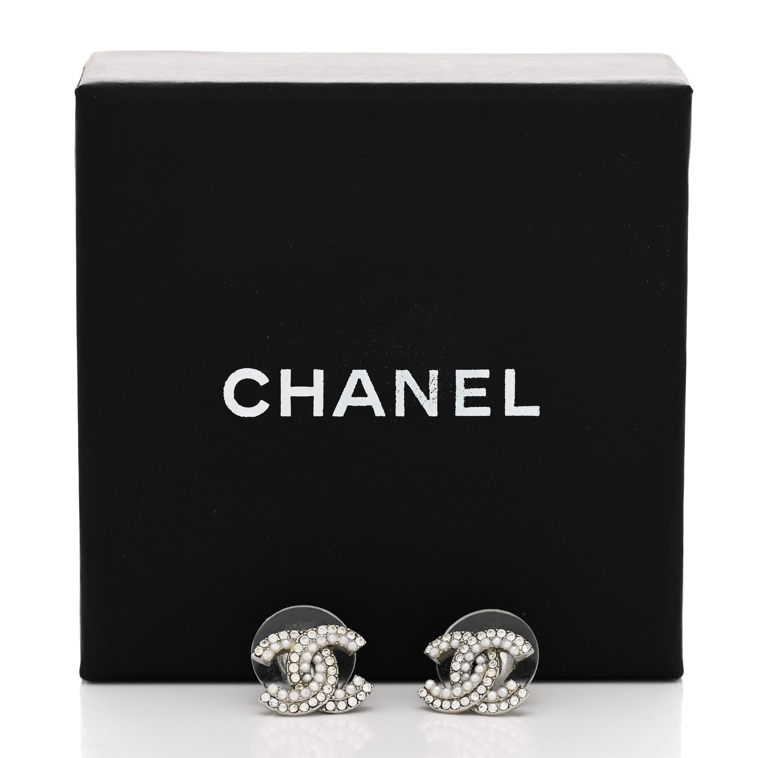 Chanel Pearl Crystal CC Earrings Silver 5 of 5