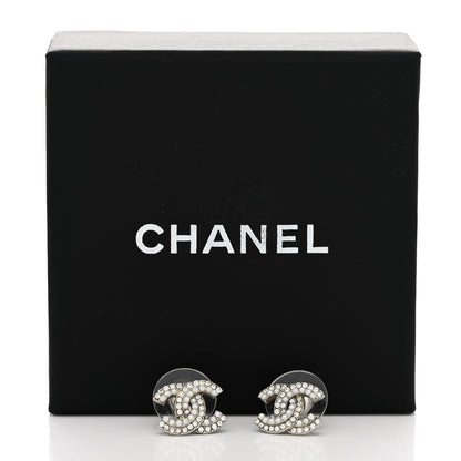 Chanel Pearl Crystal CC Earrings Silver 5 of 5