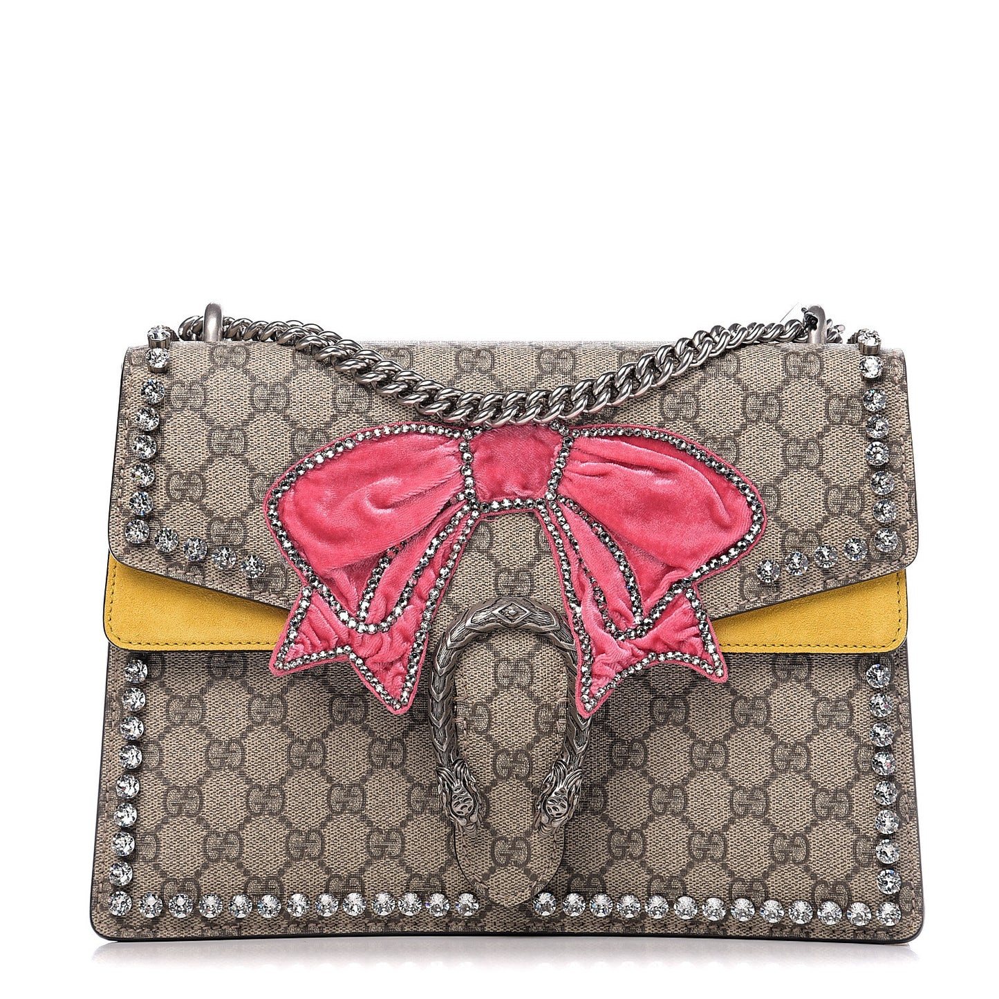 GG Supreme Monogram Crystal Bow Embroidered Medium Dionysus Shoulder Bag Yellow