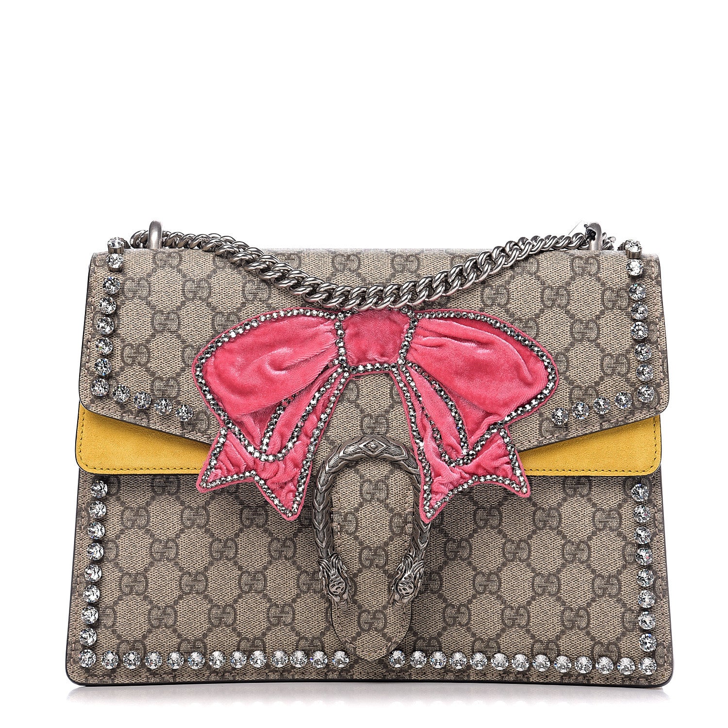 Gucci GG Supreme Monogram Crystal Bow Embroidered Medium Dionysus Shoulder Bag Yellow 1 of 10
