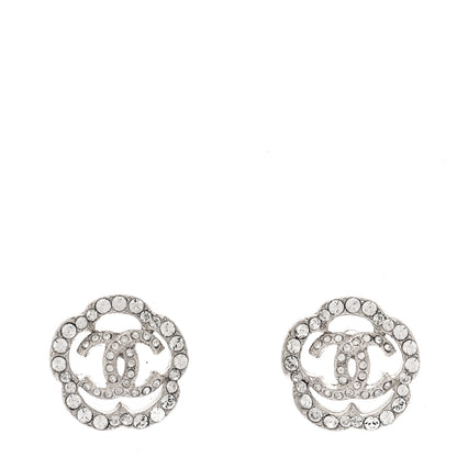 Chanel Crystal Coco Flapper Camellia CC Stud Earrings Silver 1 of 4