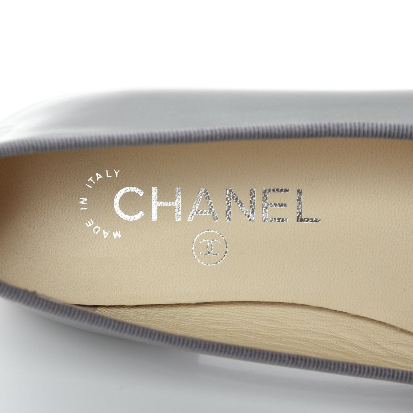 Patent Calfskin CC Cap Toe Ballerina Flats 35.5 Dark Grey